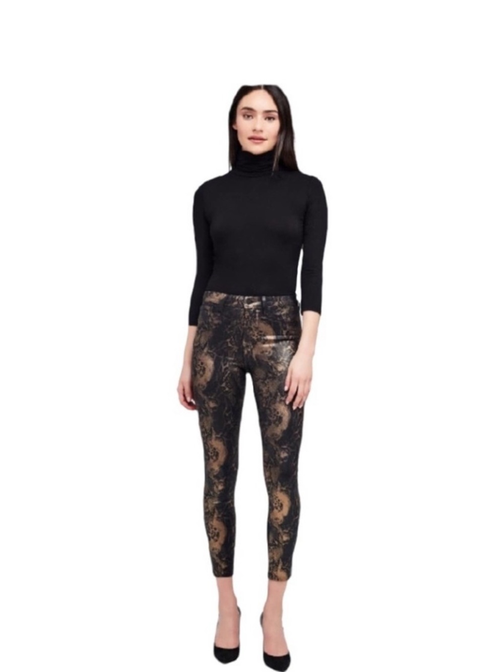 L’agence Margot High Rise Black Halo Foil Snakeskin Jeans Pants Size 25